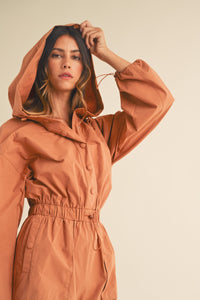 Mable Snap Down Long Sleeve Hooded Romper - Brittney MADE