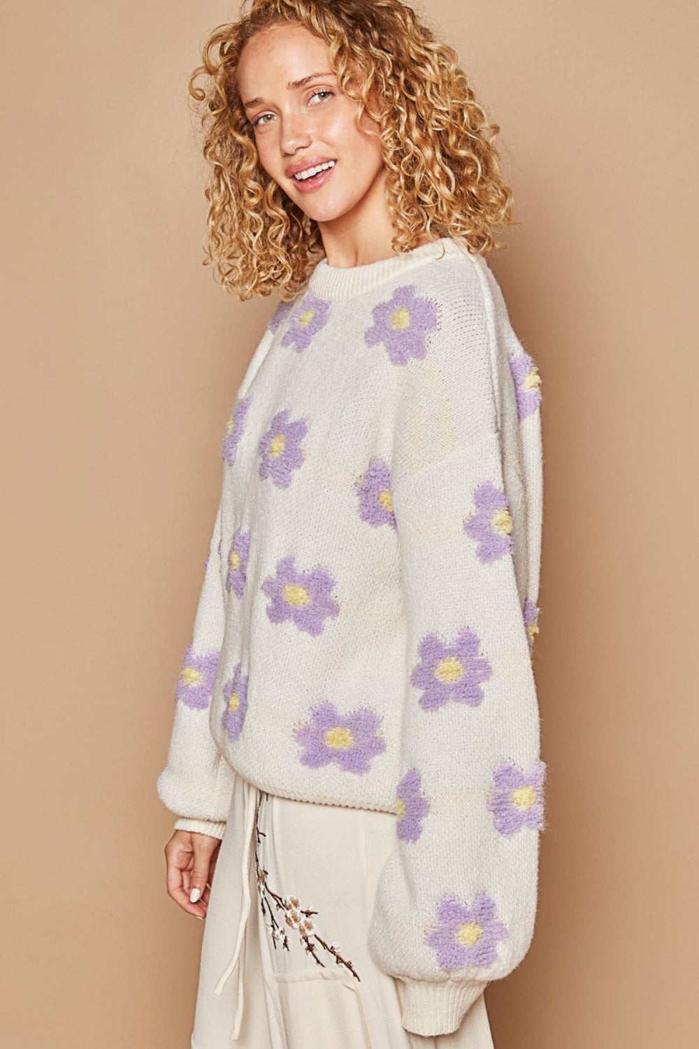 POL Daisy Pattern Drop Shoulder Sweater - Brittney MADE