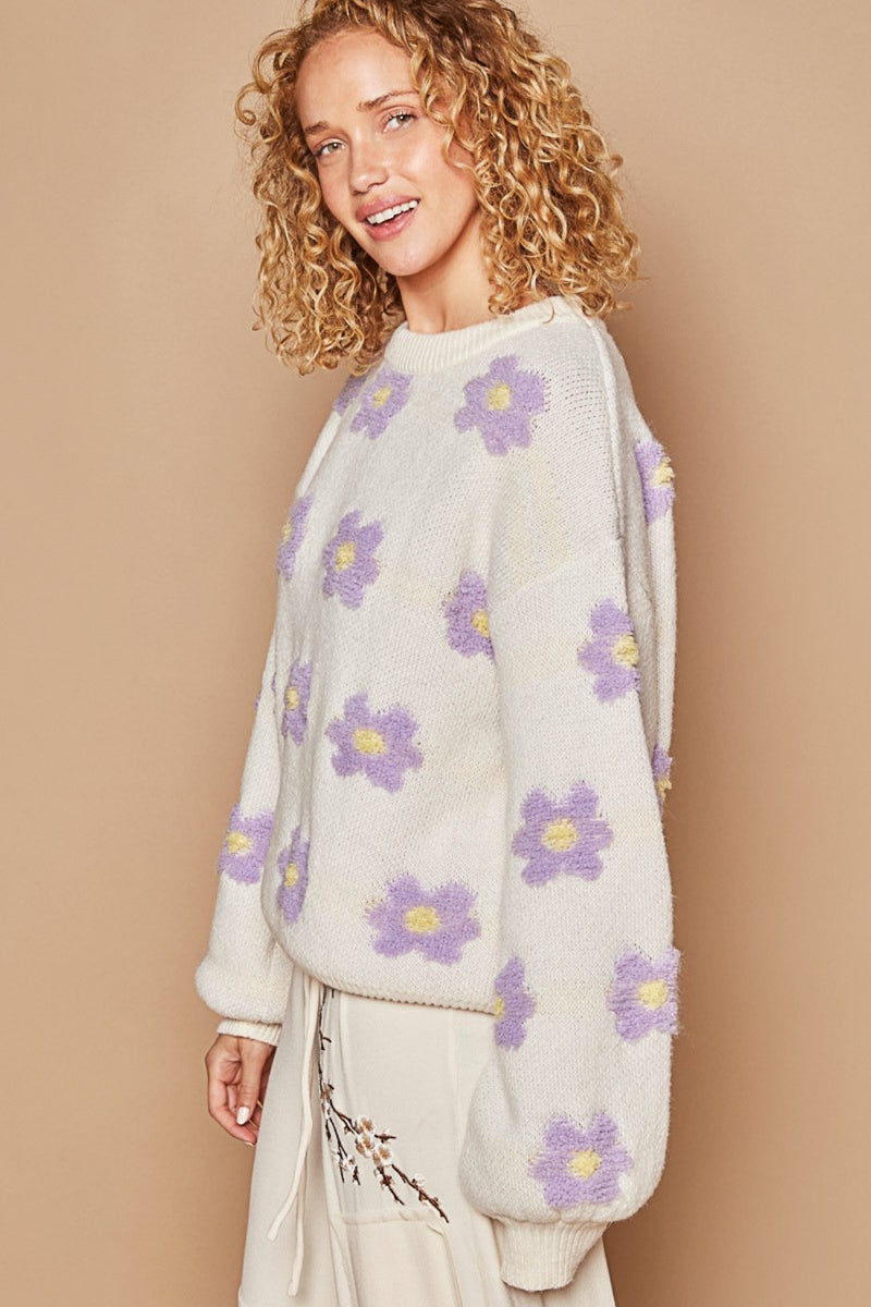 POL Daisy Pattern Drop Shoulder Sweater - Brittney MADE