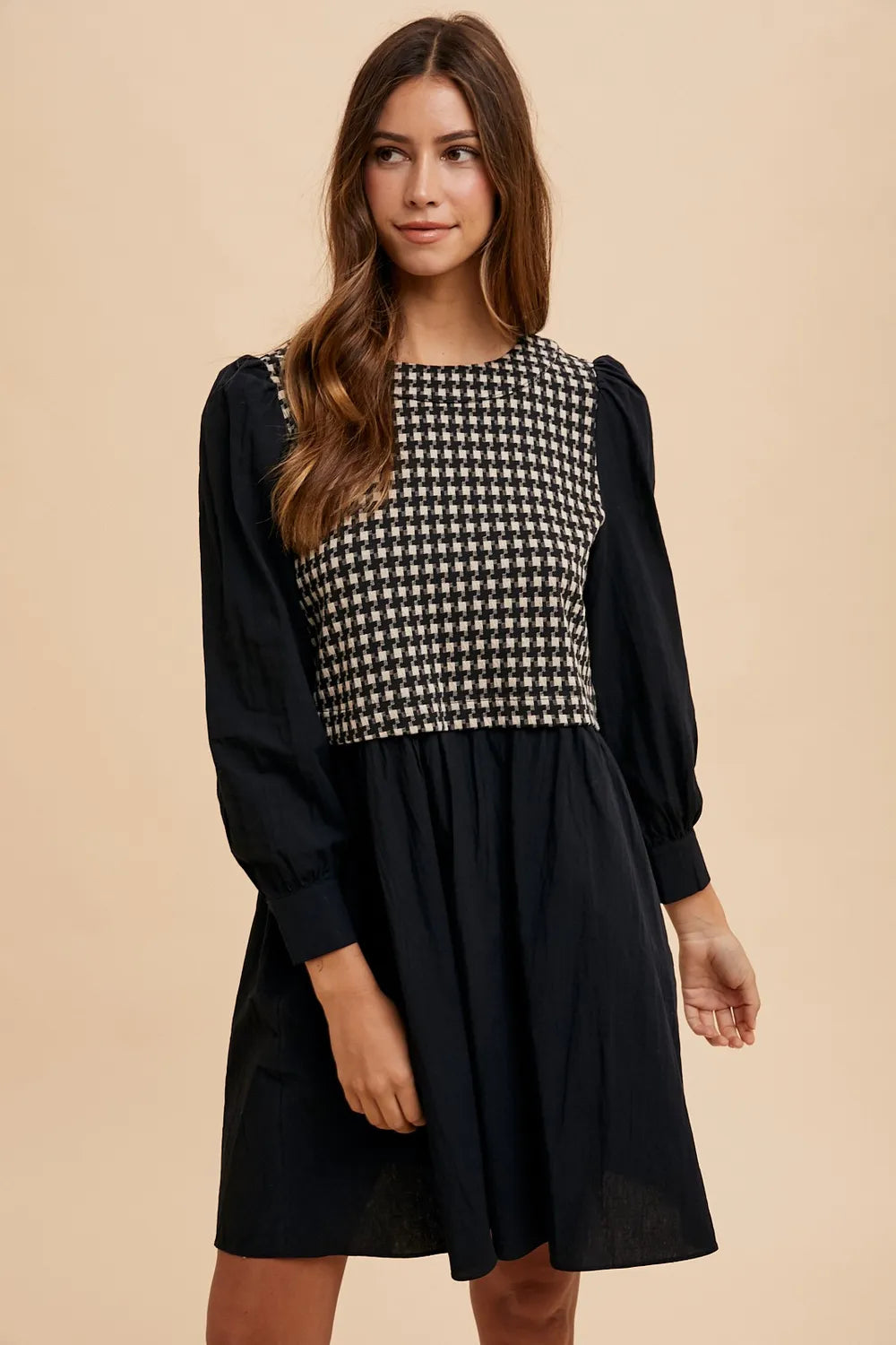 Annie Wear Tie Back Plaid Round Neck Mini Dress - Brittney MADE