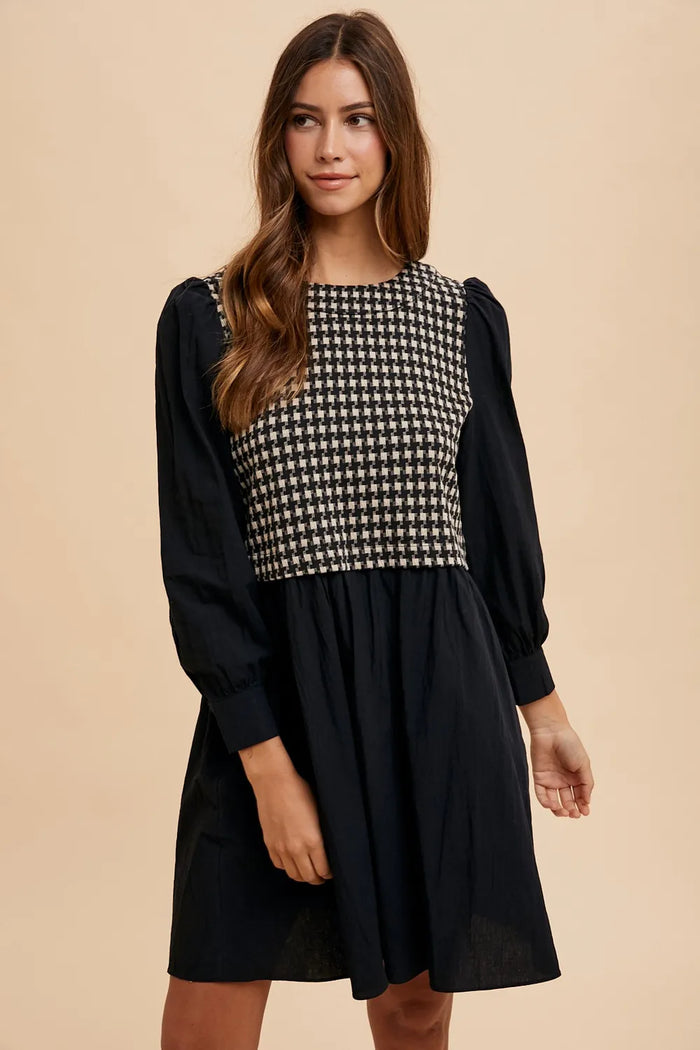 Annie Wear Tie Back Plaid Round Neck Mini Dress - Brittney MADE