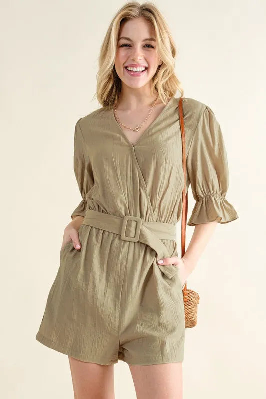 And The Why Flounce Sleeves Romper with Belt - Brittney MADE