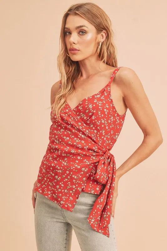 Aemi + Co Ditsy Floral Surplice Adjustable Straps Cami - Brittney MADE