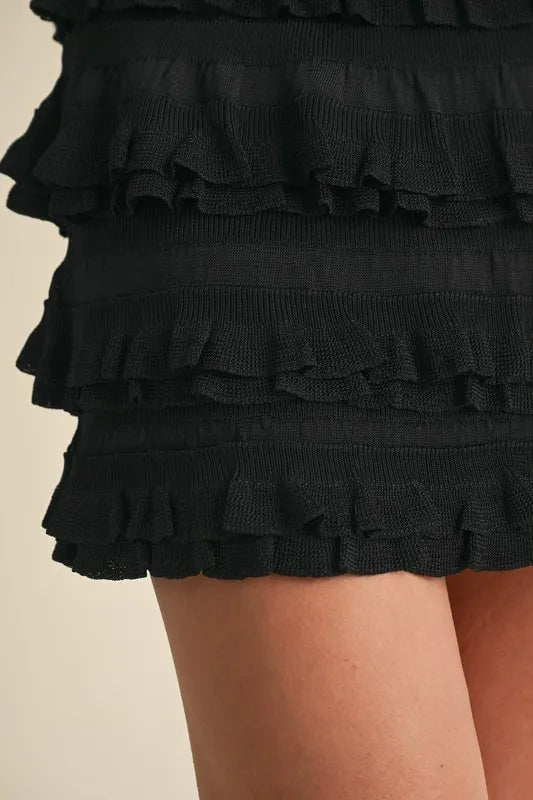 MABLE Ruffled Detail High Waist Knit Mini Skirt - Brittney MADE