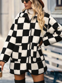Double Take Full Size Checkered Button Front Coat with Pockets - Brittney MADE