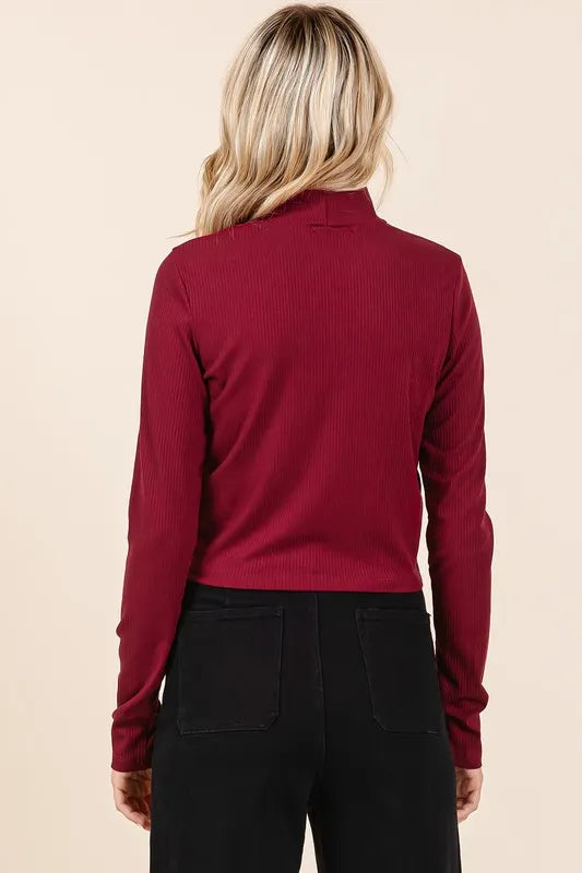 Mittoshop Mock Neck Rib Knit Long Sleeve Crop Top - Brittney MADE