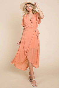 Culture Code Full Size Swiss Dot Tied Slit Short Sleeve Dress - Brittney MADE