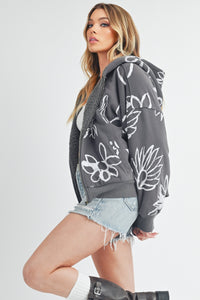 Aemi + Co Flower Print Zip Up Sherpa Hoodie - Brittney MADE