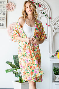 Heimish Full Size Half Sleeve Multi Color Floral Open Cardigan Plus Size - Brittney MADE