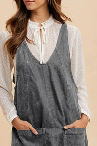 Annie Wear V-Neck Adjustable Strap Denim Overall Dress with Pockets - Brittney MADE