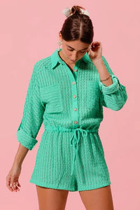 SO ME Textured Knit Button Front Romper - Brittney MADE