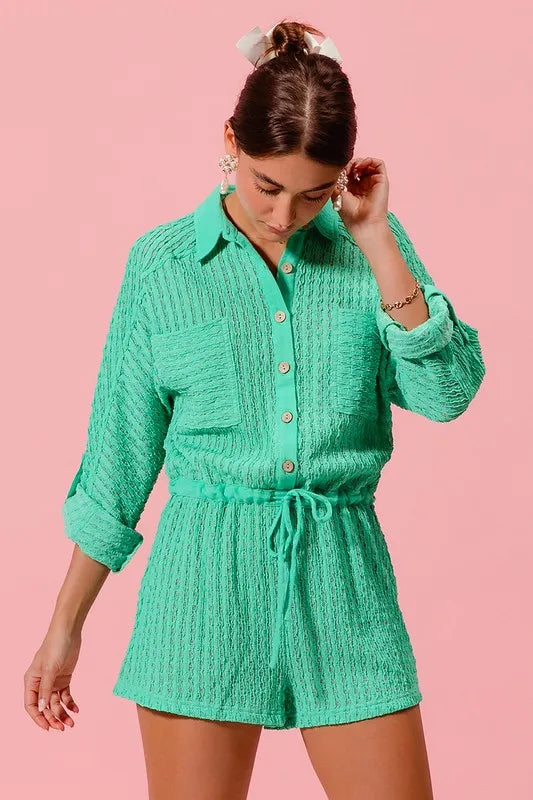 SO ME Textured Knit Button Front Romper - Brittney MADE