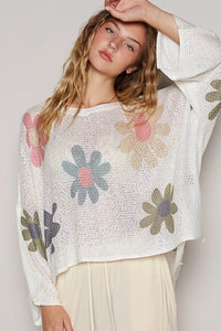 POL Flower Dropped Shoulder Long Sleeve Knit Top - Brittney MADE