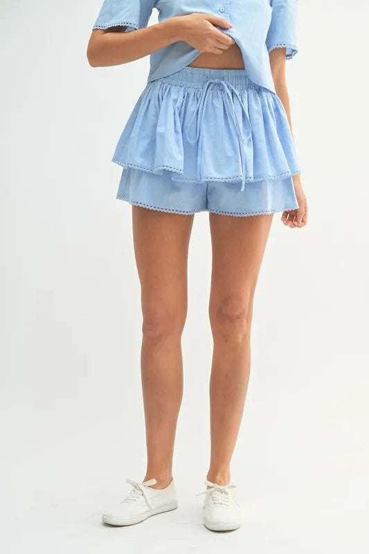 MABLE Collared Button Down Crop Top and Skort Set - Brittney MADE