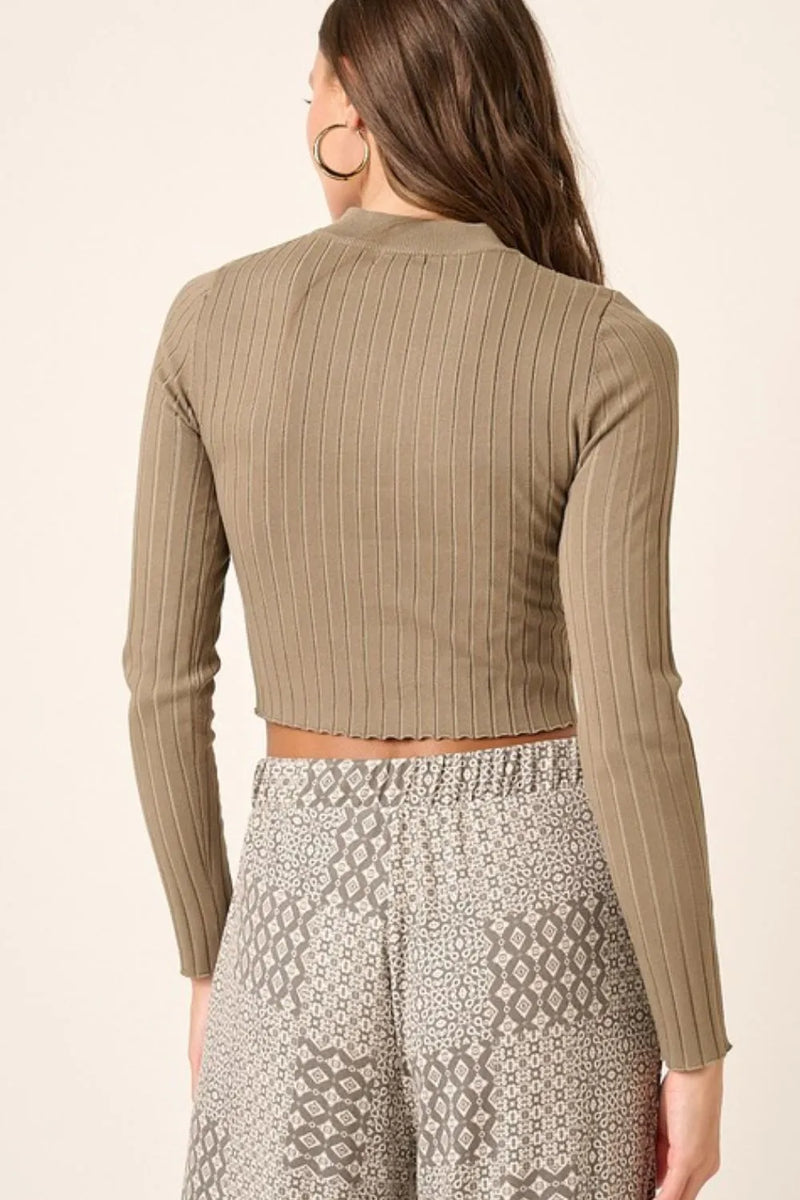 Mittoshop Mock Neck Long Sleeve Crop Knit Top - Brittney MADE