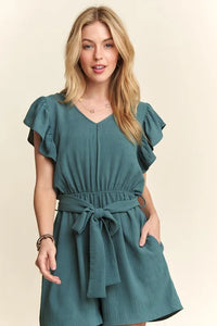ADORA Ruffle Sleeves Romper with Pockets - Brittney MADE