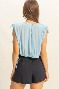 HYFVE Bubble Hem Side Tie Detail Round Neck Sleeveless Blouse - Brittney MADE