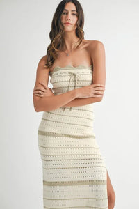 MABLE Contrast Striped Crochet Knit Midi Dress - Brittney MADE