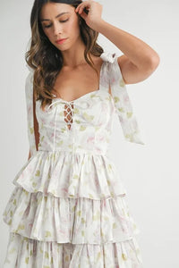 MABLE Floral Print Shoulder Tie Layered Mini Dress - Brittney MADE
