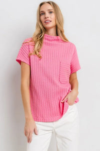 Ces Femme Texture Mock Neck Short Sleeve Knit Top - Brittney MADE