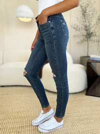 Judy Blue Full Size Mid Waist Distressed Slim Jeans - Brittney MADE