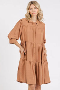 Mittoshop Button Detail Collared Neck Tiered Shirt Dress - Brittney MADE