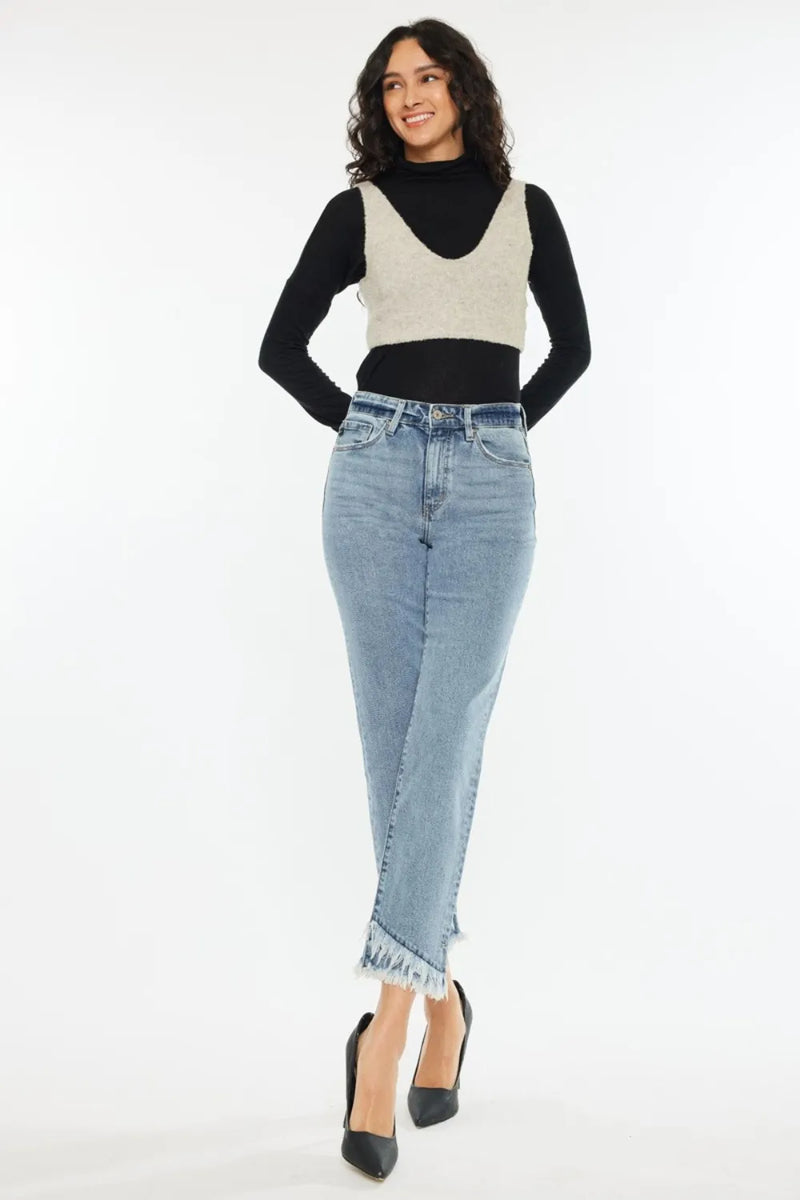 Kancan Raw Hem High Rise Straight Jeans - Brittney MADE