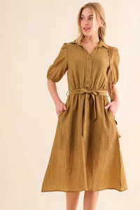 And The Why Waffle Textured Ribbon Waist Midi Dress - Brittney MADE