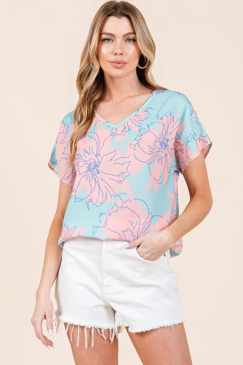 BOMBOM Floral Short Sleeve T-Shirt - Brittney MADE