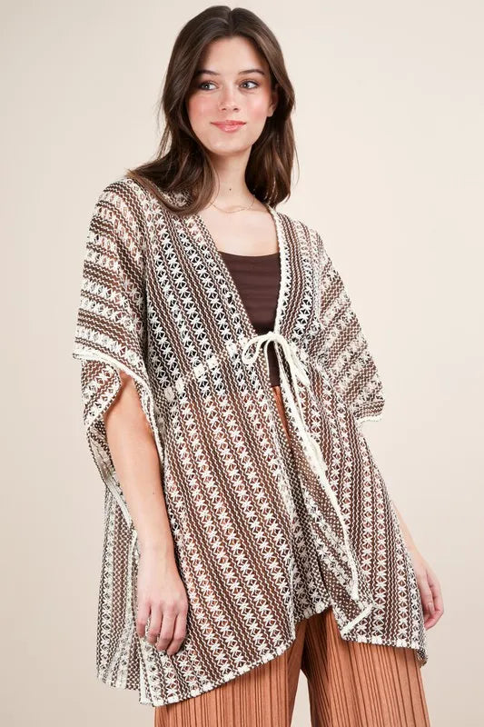 VERY J Striped Poncho Boho Cardigan - Brittney MADE