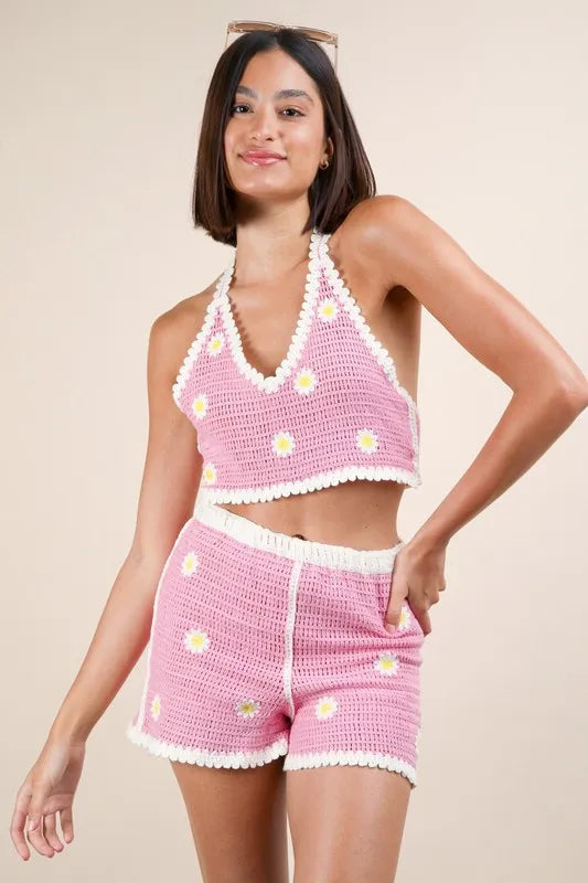 VERY J Floral Crochet Top and Shorts Set - Brittney MADE