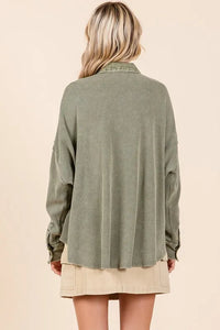 Mittoshop Mineral Wash Waffle Knit Collared Neck Henley Top - Brittney MADE
