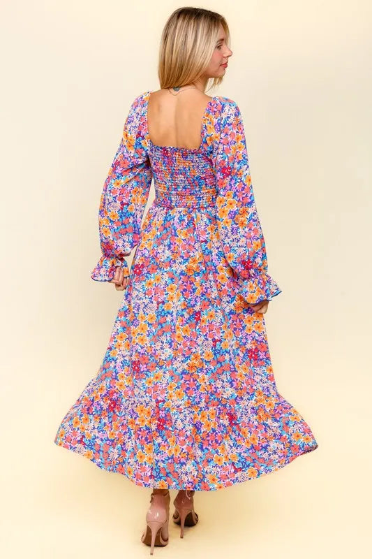 Haptics Smocked Floral Square Neck Flounce Sleeve Dress - Brittney MADE