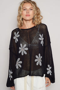 POL Flower Roll Edge Round Neck Drop Shoulder Knit Top - Brittney MADE