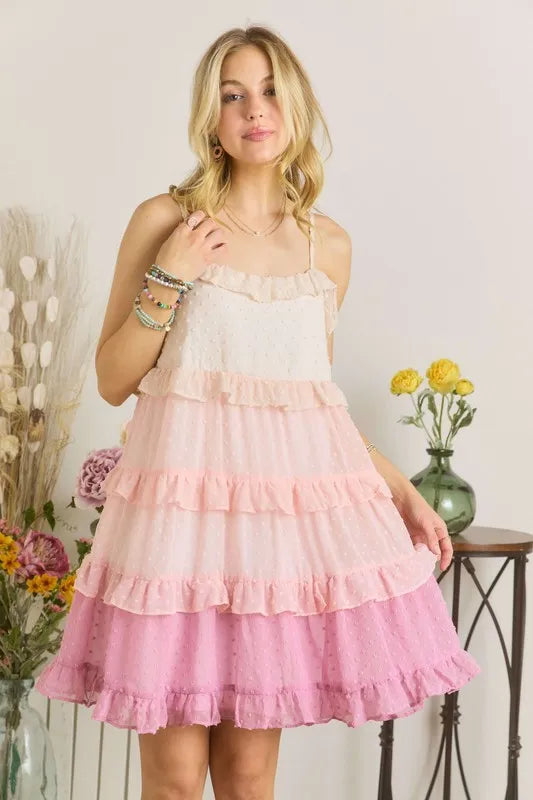 ADORA Swiss Dot Ruffled Tiered Mini Dress - Brittney MADE