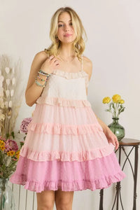 ADORA Swiss Dot Ruffled Tiered Mini Dress - Brittney MADE