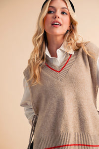 Aemi + Co Ribbed V-Neck Sweater Vest with Tassel - Brittney MADE