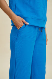Double Take Full Size Texture Ruffle Short Sleeve Top and Wide Leg Pants Set - Brittney MADE