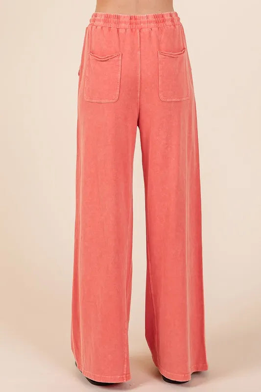 Mittoshop Mineral Wash French Terry Drawstring Wide Leg Pants - Brittney MADE