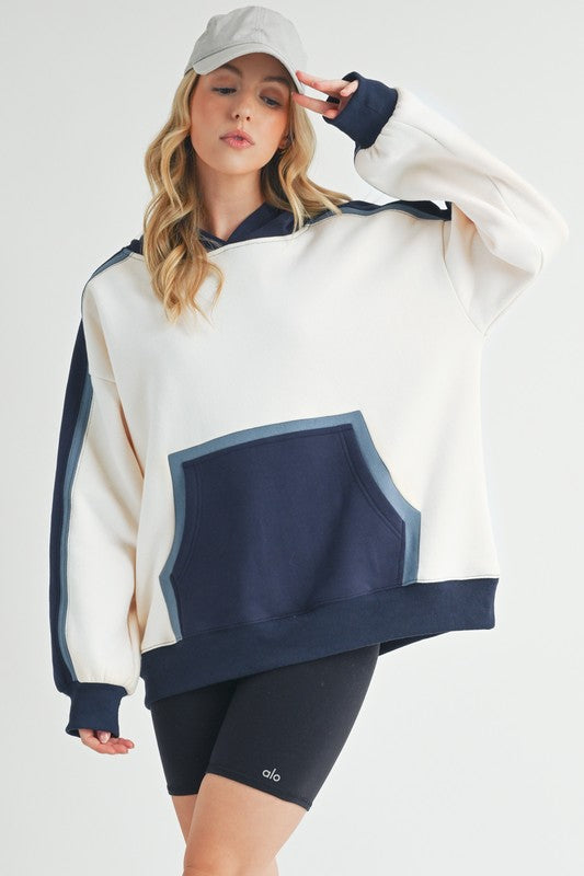 Aemi + Co Color Block Kangaroo Pocketed Hoodie - Brittney MADE