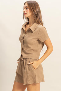 HYFVE Textured Short Sleeve Top and Drawstring Shorts Knit Set - Brittney MADE