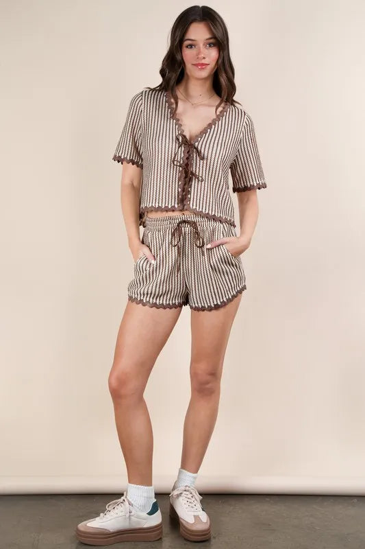 VERY J Wave Trim Detail Knit Top & Shorts Set - Brittney MADE