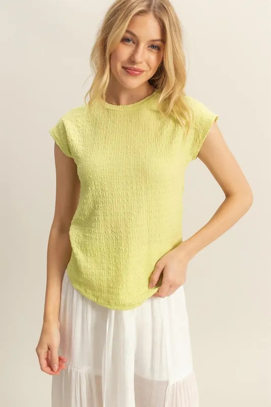 HYFVE Textured Round Neck Cap Sleeve Knit Top - Brittney MADE