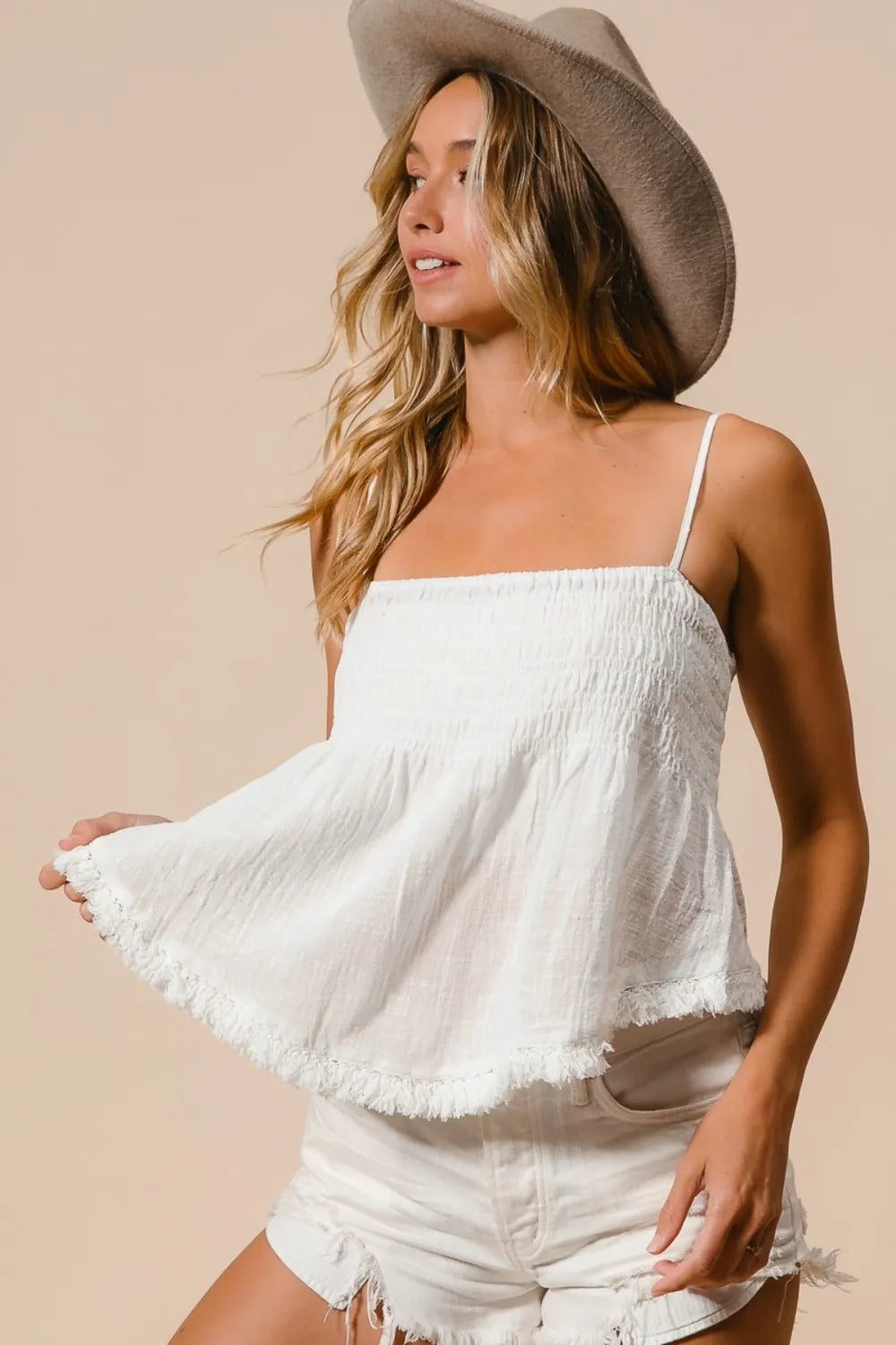 BiBi Fringed Hem Smocked Cami - Brittney MADE
