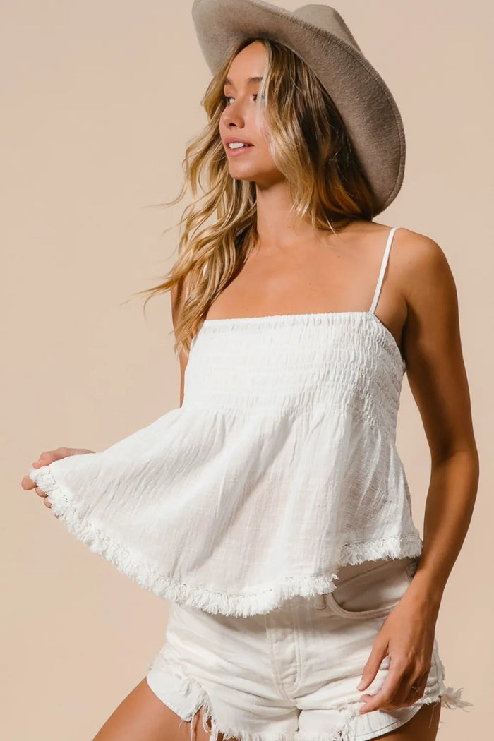 BiBi Fringed Hem Smocked Cami - Brittney MADE