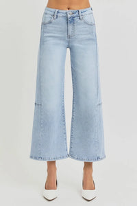 RISEN Full Size High Rise Seamed Detail Wide Leg Crop Jeans - Brittney MADE