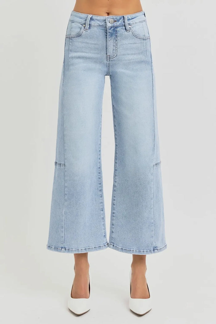 RISEN Full Size High Rise Seamed Detail Wide Leg Crop Jeans - Brittney MADE