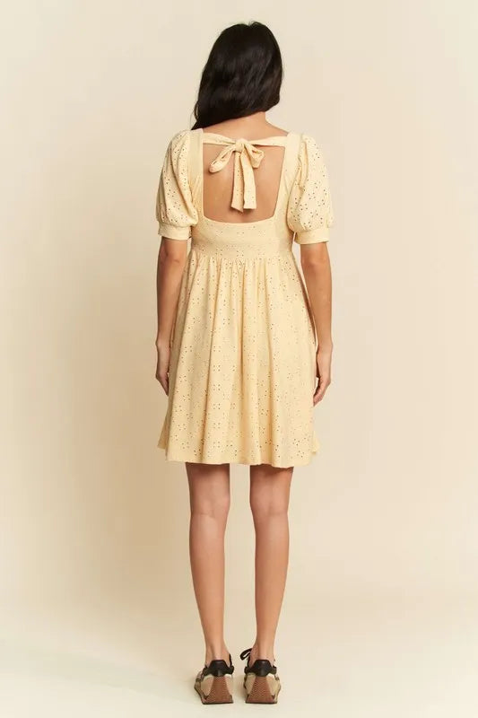 Davi & Dani Eyelet Baby Doll Romantic Square Neck Dress - Brittney MADE