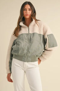 MABLE Shearling Contrast Bomber Jacket - Brittney MADE