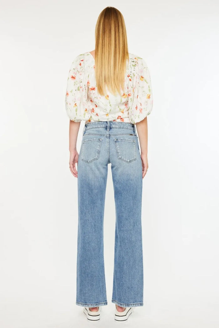 Kancan Mid Rise Frayed Hem Straight Jeans - Brittney MADE